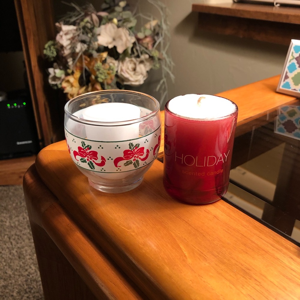 Two Darling Holiday Votive Holders with Votives